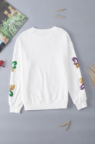 Mardi Gras Sweatshirt for Women Sequin Graphic Crewneck Long Sleeve Casual Pullover Sweatshirts Tops in Kuwait