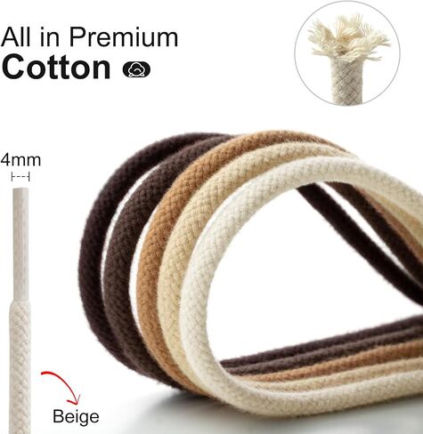 Handshop 2 pairs round cotton shoe laces for sneakers, 4 mm anti-slip round laces for athletic shoes, boots in Saudi Arabia