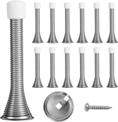 12 Pack Spring Door Stoppers 3-2/5" Heavy Duty Flexible Satin Nickel Door Stop with Rubber Tip for Wall and Door Protection in Saudi Arabia