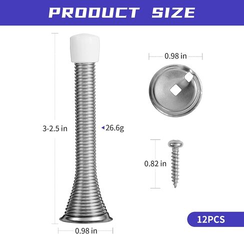 12 Pack Spring Door Stoppers 3-2/5" Heavy Duty Flexible Satin Nickel Door Stop with Rubber Tip for Wall and Door Protection in Saudi Arabia