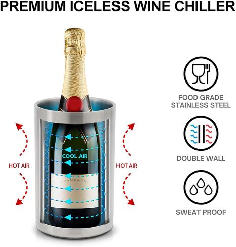 Wine Chillers for Bottles-Premium 750ml Champagne& Wine Bucket, Double Wall Insulated Stainless Steel Wine Bucket to Keep Wine Cool, Ideal Gifts for Party,Bar & Wine Lovers in Saudi Arabia
