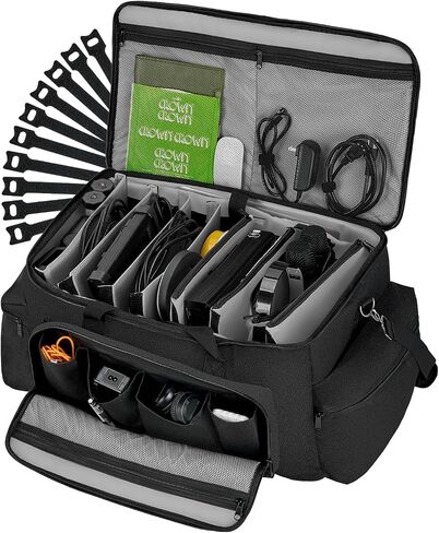 Vangoa Cable Organizer Bag Large DJ Bag with 8 Detachable Dividers and 10 Cable Storage Ties for DJ Equipment, Musical Accessories, for Laptop, Mic, Padded DJ Cables Gig Bag, Gray in Saudi Arabia