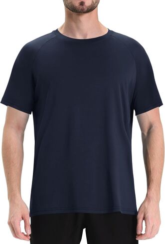 Workout Mens Shirts - Black Dry Fit Gym Short Sleeve Moisture Wicking T Shirts for Running Athletic Casual Work in Saudi Arabia