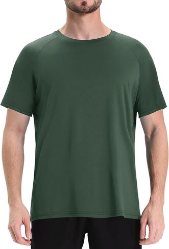 Workout Mens Shirts - Black Dry Fit Gym Short Sleeve Moisture Wicking T Shirts for Running Athletic Casual Work in Saudi Arabia