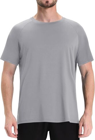 Workout Mens Shirts - Black Dry Fit Gym Short Sleeve Moisture Wicking T Shirts for Running Athletic Casual Work in Saudi Arabia