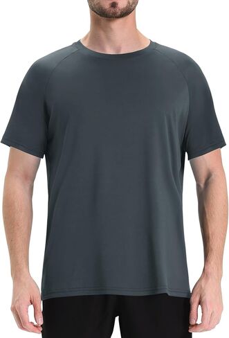 Workout Mens Shirts - Black Dry Fit Gym Short Sleeve Moisture Wicking T Shirts for Running Athletic Casual Work in Saudi Arabia