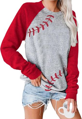 Baseball Shirt for Womens Crewneck Raglan Patchwork Pullover Long Sleeve Baseball Mom Tee Shirts in Kuwait