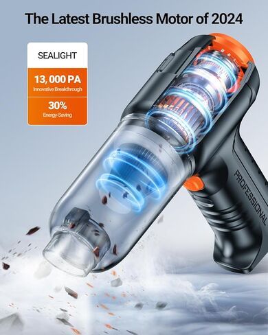 مكنسة كهربائية صغيرة لاسلكية من SEALIGHT، مكنسة كهربائية محمولة للسيارة بقدرة 18000 باسكال، فارغة بلمسة واحدة للسيارة والمنزل والمكتب والحيوانات الأليفة in Kuwait