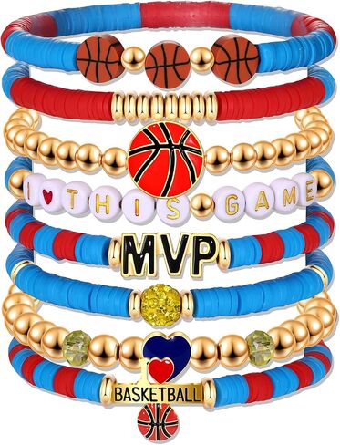 Basketball Bracelets for Women Stack Beaded Basketball Friendship Bracelets Game Day Sports Basketball Charm Bracelet Bangles Basketball Mom Accessories Outfits Jewelry Gifts in Kuwait