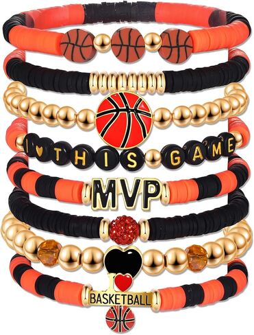 Basketball Bracelets for Women Stack Beaded Basketball Friendship Bracelets Game Day Sports Basketball Charm Bracelet Bangles Basketball Mom Accessories Outfits Jewelry Gifts in Kuwait