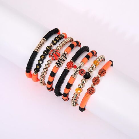 Basketball Bracelets for Women Stack Beaded Basketball Friendship Bracelets Game Day Sports Basketball Charm Bracelet Bangles Basketball Mom Accessories Outfits Jewelry Gifts in Kuwait