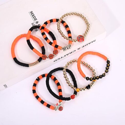 Basketball Bracelets for Women Stack Beaded Basketball Friendship Bracelets Game Day Sports Basketball Charm Bracelet Bangles Basketball Mom Accessories Outfits Jewelry Gifts in Kuwait