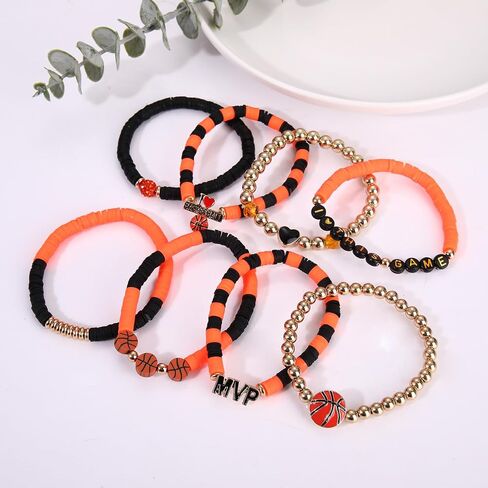 Basketball Bracelets for Women Stack Beaded Basketball Friendship Bracelets Game Day Sports Basketball Charm Bracelet Bangles Basketball Mom Accessories Outfits Jewelry Gifts in Kuwait