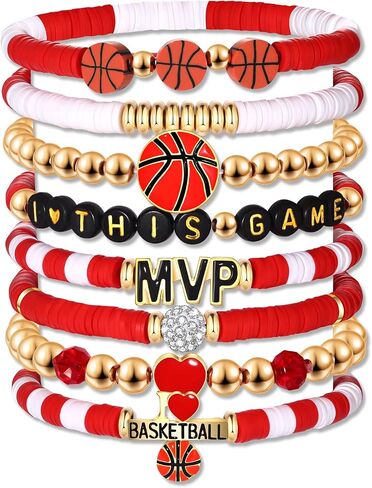 Basketball Bracelets for Women Stack Beaded Basketball Friendship Bracelets Game Day Sports Basketball Charm Bracelet Bangles Basketball Mom Accessories Outfits Jewelry Gifts in Kuwait