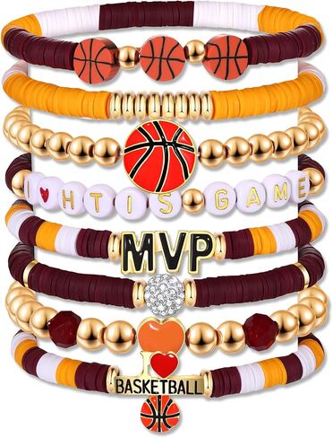 Basketball Bracelets for Women Stack Beaded Basketball Friendship Bracelets Game Day Sports Basketball Charm Bracelet Bangles Basketball Mom Accessories Outfits Jewelry Gifts in Kuwait