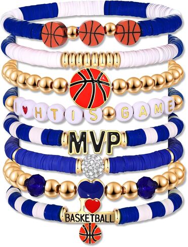 Basketball Bracelets for Women Stack Beaded Basketball Friendship Bracelets Game Day Sports Basketball Charm Bracelet Bangles Basketball Mom Accessories Outfits Jewelry Gifts in Kuwait