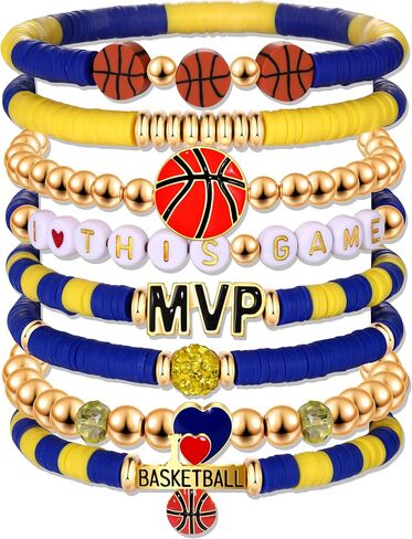 Basketball Bracelets for Women Stack Beaded Basketball Friendship Bracelets Game Day Sports Basketball Charm Bracelet Bangles Basketball Mom Accessories Outfits Jewelry Gifts in Kuwait