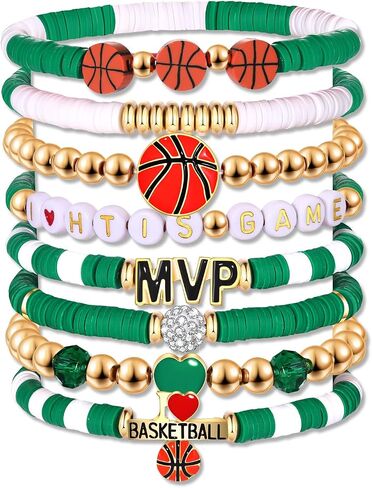 Basketball Bracelets for Women Stack Beaded Basketball Friendship Bracelets Game Day Sports Basketball Charm Bracelet Bangles Basketball Mom Accessories Outfits Jewelry Gifts in Kuwait