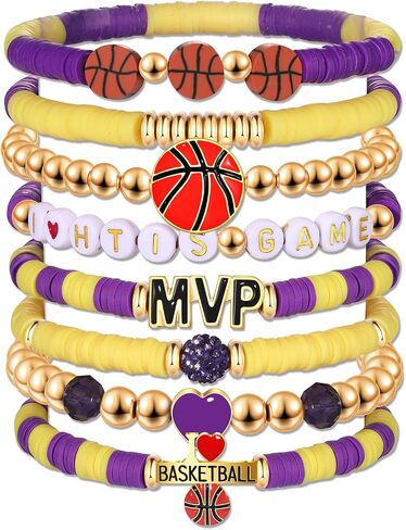Basketball Bracelets for Women Stack Beaded Basketball Friendship Bracelets Game Day Sports Basketball Charm Bracelet Bangles Basketball Mom Accessories Outfits Jewelry Gifts in Kuwait
