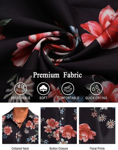 COOFANDY Mens Hawaiian Shirts Short Sleeve Floral Button Down Shirt Tropical Casual Summer Beach Shirts in Saudi Arabia