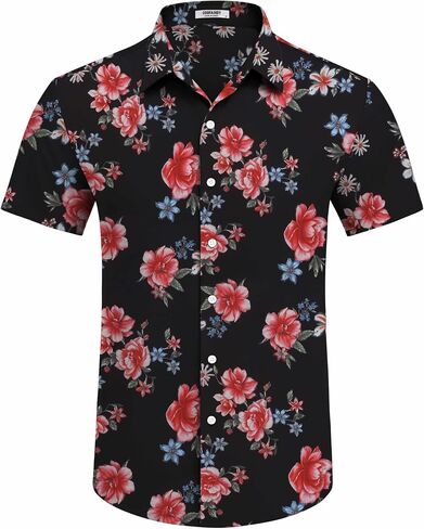 COOFANDY Mens Hawaiian Shirts Short Sleeve Floral Button Down Shirt Tropical Casual Summer Beach Shirts in Saudi Arabia