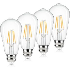 Brightever 4-Pack Vintage LED Edison Bulbs 60W Equivalent, 6W ST58 2700K Warm White Antique LED Filament Bulbs, E26 Medium Base, Clear Glass Style for Home and Commercial, Non-dimmable