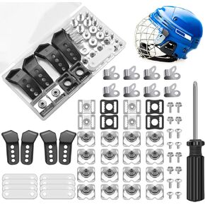 61PCS Hockey Helmet Repair Kit, Football Helmet Hardware Kit Include 4 J Clips/ 8 Rubber Gaskets/ 8 R Shape Football Visor Clips/ 32 Screw Nuts/ 8 Chin Strap Adapter/Screwdriver(61)