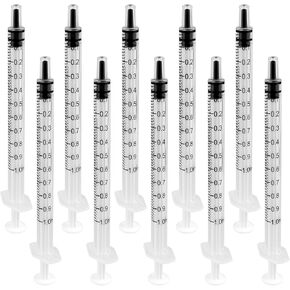 10 Pack 1ML/cc Plastic Syringes without Needle, Small Measuring Syringe Tools for Liquid, Feeding Pets, Scientific Labs, Dispensing (1 ML)