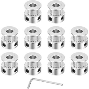 MECCANIXITY 2GT Pulley 20 Teeth 6.35mm Bore Aluminum Timing Pulley Wheel for 6mm Width 20T Timing Belt with Hexagonal Wrench for 3D Printer, CNC, Timing Belt-10 Pcs Silver