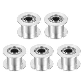 MECCANIXITY 2GT Idler Pulley Toothless 5mm Bore Aluminum Timing Pulley Wheel for 10mm Width Timing Belt for 3D Printer, CNC, Timing Belt-5 Pcs Silver