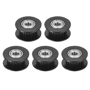 MECCANIXITY 2GT Idler Pulley Toothless 4mm Bore Aluminum Timing Pulley Wheel for 6mm Width Timing Belt for 3D Printer, CNC, Timing Belt-5 Pcs Black