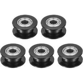 MECCANIXITY 2GT Idler Pulley Toothless 5mm Bore Aluminum Timing Pulley Wheel for 6mm Width Timing Belt for 3D Printer, CNC, Timing Belt-5 Pcs Black