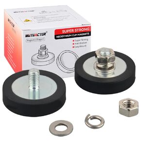MUTUACTOR Powerful Rubber Coated Neodymium Magnets,2packs Rare Earth Magnet with M6 Male Threaded Stud,Anti-Scratch Heavy Duty Magnet Mounting for Cameras,Mount Lights,Van and Electric Equipements