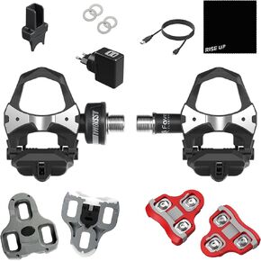 Favero Assioma UNO, Single-Sensing Side Pedal Based Cycling Power Meter with Extra Cleats, Look Keo Grip Road Cleats with RiseUP Cleaning Cloth Bundle