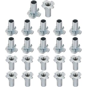 HARFINGTON 5/16x12mm T-Nuts 4 Pronged Tee Nut 0.83" x 0.47" Half Thread Carbon Steel Inserts for Wood, Rock Climbing Holds, Cabinetry, Furniture 100pcs