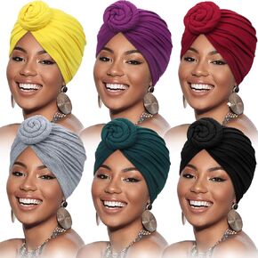 6 Pieces African Headwrap Turban for Black Women Hair Bonnet Hair Wrap Head Scarf Headwrap Hat