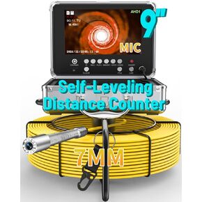 Anysun Self Leveling Sewer Camera 100ft with Distance Counter, Drain Pipe Camera with 9'' 1080P IPS Monitor, Video Recorder with MIC Sewer Inspection Camera, 7MM Cable with 12 Lights(32GB Card)