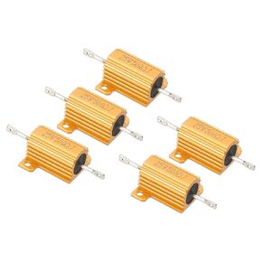 PATIKIL 25W 500 Ohm Aluminum Shell Resistor, 5 Pack Aluminum Housing Resistor Housed Case Wirewound Resistors Screw Tap Power Resistor 5% Tolerance, Golden