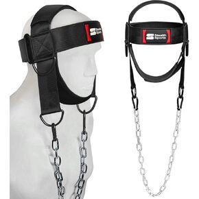 Neck Harness with 88cm Adjustable Chain - 360 Degree Thick Neoprene Padded Chin & Head Straps Neck Exerciser for Weight Training & Neck Workout Head Harness for Weight Lifting