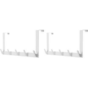 HARFINGTON 2pcs Over The Door Hooks Metal Extended Arms Door Hooks Hanger for Hanging Coat Bags and Hat Over The Door Towel Racks with 5 Hooks for Bathroom Behind Back of Door, White