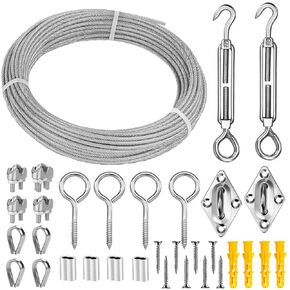 5/32" Wire Rope Kit, 49.2FT Clothes Line Outdoors Heavy Duty, M6 Turnbuckles for Cables Wire, Coated 304 Stainless Steel Wire Cable for Garden, Shade Sail Hanging, String Light Hanging Kit