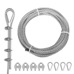 3/10’’ Thick Stainless Steel Cable Wire Rope, 26.3FT Aircraft Cable Steel Wire for Yard Zipline and Trellis Wire Durable 6500lbs, 7X19 Strands with Wire Rope Clamps and Thimbles