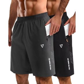 2 Pack Mens Athletic Shorts Quick Dry 7 Inch Running Shorts Breathable Mesh Gym Workout Shorts with Zipper Pockets