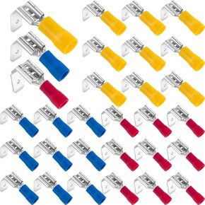 OIIKI 30 PCS Semi-Insulated Piggyback Spade Connectors, Quick Disconnect Piggyback Spade Assortment Kits, Female and Male Cable Crimp Terminals, 22-10 AWG