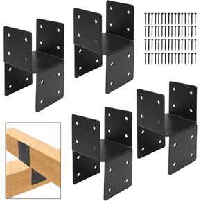 4 Pcs Deck Post Caps Tie Brackets,4x4 Post Base Steel Post Anchor Connector,Heavy Duty Steel Mounting Joist Hanger Brackets Support for Post to Wood