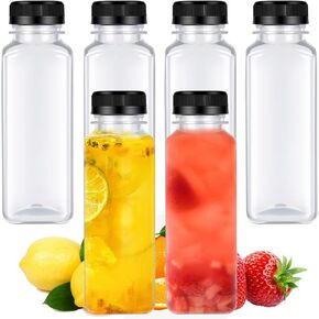 6 Pcs 14 Ounce Plastic Juice Bottle, Bulk Beverage Containers, Drink Containers for Milk, Juice, Drinks Bottle Black Lid