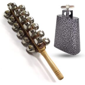 Performance Plus Percussion Kit | Latin Cowbell 5"and 25 Jingle Bells with Maple Handle CB5-SBL25S Christmas (CB6-SBL25)