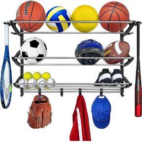 LYNK® Garage Sports Equipment Organizer - Wall Mount Ball Rack - Sports Equipment Storage - Ball Storage for Garage - Garage Toy Storage - Easy to Install Sports Storage Organizer for Garage - Black