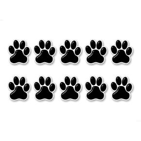 10 Dog Paw Prints 2" Black w/White Outline Decals Puppy Foot Print Cat Vinyl Stickers for Car Truck or SUV Decal (Black w/White Outline)
