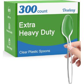 300 Count Clear Plastic Spoons Disposable, BPA-Free, Heat Resistant, Solid and Durable Disposable Spoons Heavy Duty Bulk, Premium Spoons plastic disposable for Party Supply